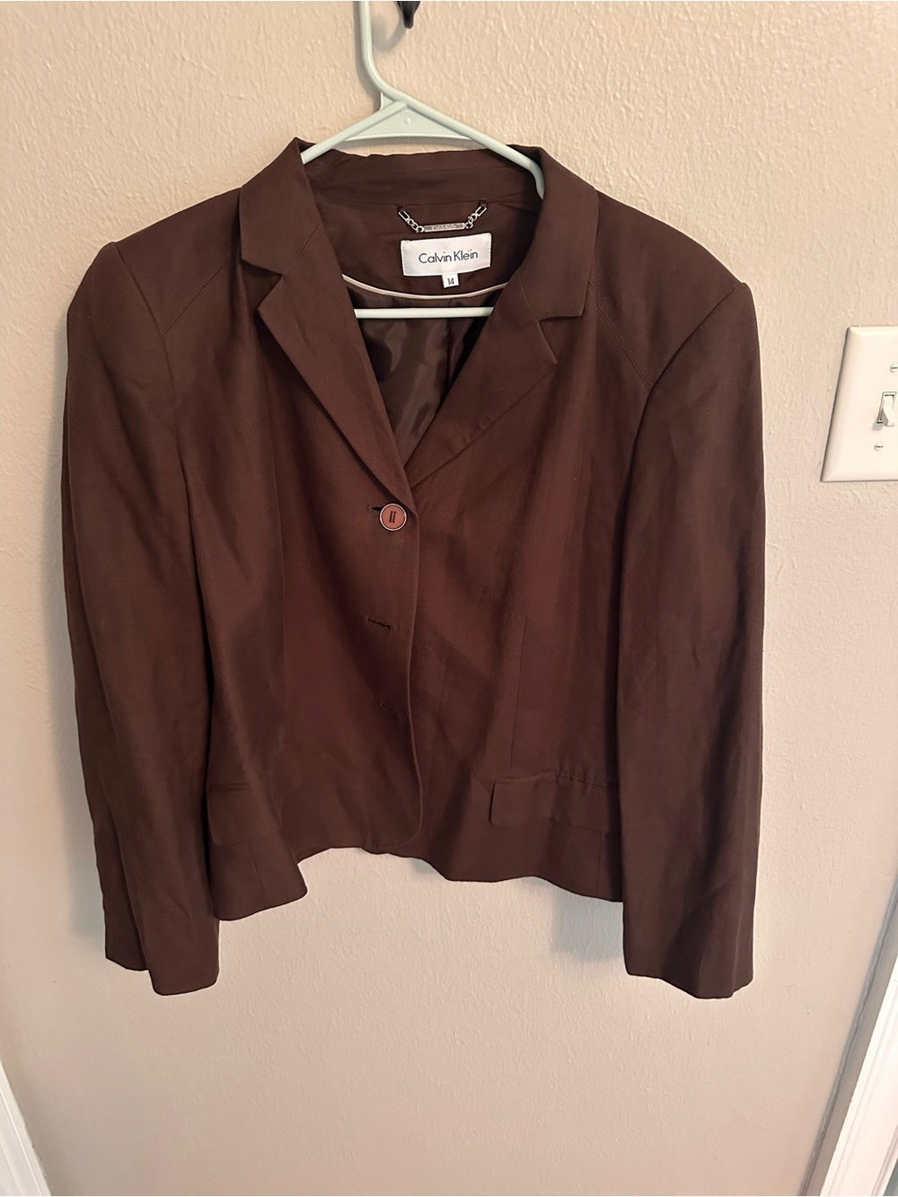 Vintage Calvin Klein Dark Brown Women's Cropped Blazer